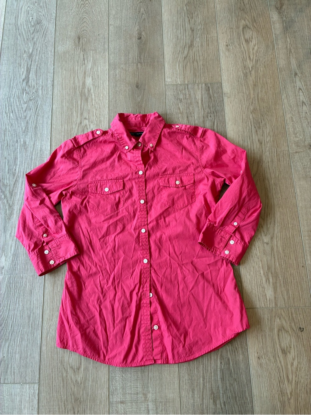 Vintage Y2K dark pink button up shirt fitted chest pockets medium tall cotton